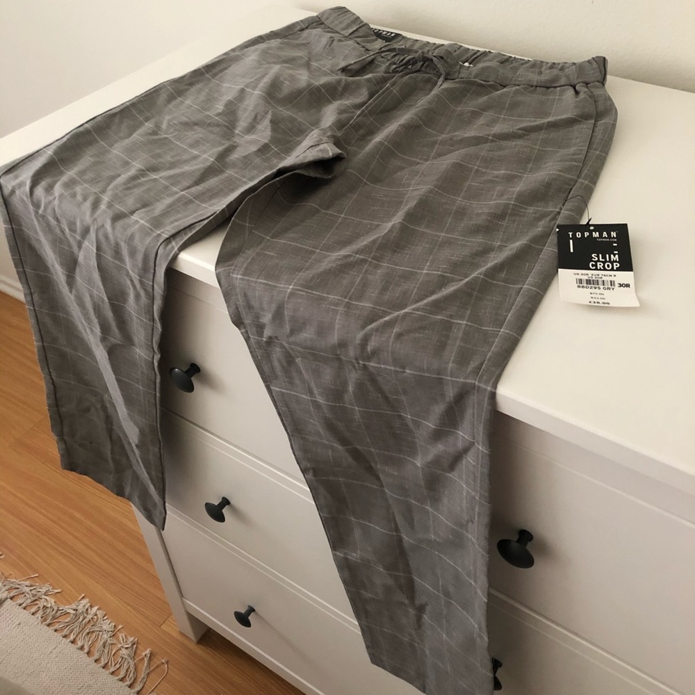 TOPMAN grey and white plaid slim crop trousers